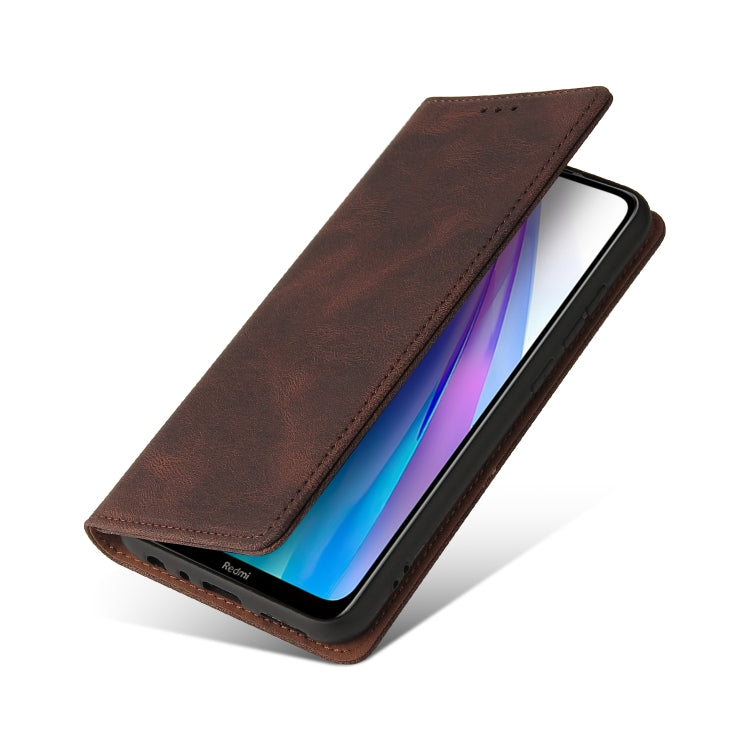 For Xiaomi Redmi Note 8T Simple Suction Closure Horizontal Flip Leather Case with Holder & Card Slot & Wallet(Brown) by buy2fix