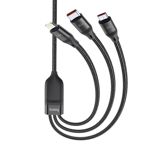 hoco U104 Ultra 3 in 1 6A Fast Charging Data Cable USB to 8 Pin + Micro USB + USB-C / Type-C Cable, Cable Length: 1.2m(Black) - Multifunction Cable by hoco | Online Shopping UK | buy2fix