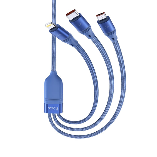 hoco U104 Ultra 3 in 1 6A Fast Charging Data Cable USB to 8 Pin + Micro USB + USB-C / Type-C Cable, Cable Length: 1.2m(Blue) - Multifunction Cable by hoco | Online Shopping UK | buy2fix