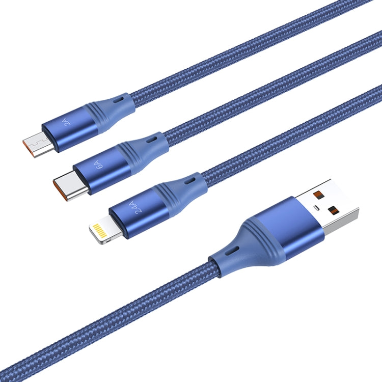 hoco U104 Ultra 3 in 1 6A Fast Charging Data Cable USB to 8 Pin + Micro USB + USB-C / Type-C Cable, Cable Length: 1.2m(Blue) - Multifunction Cable by hoco | Online Shopping UK | buy2fix