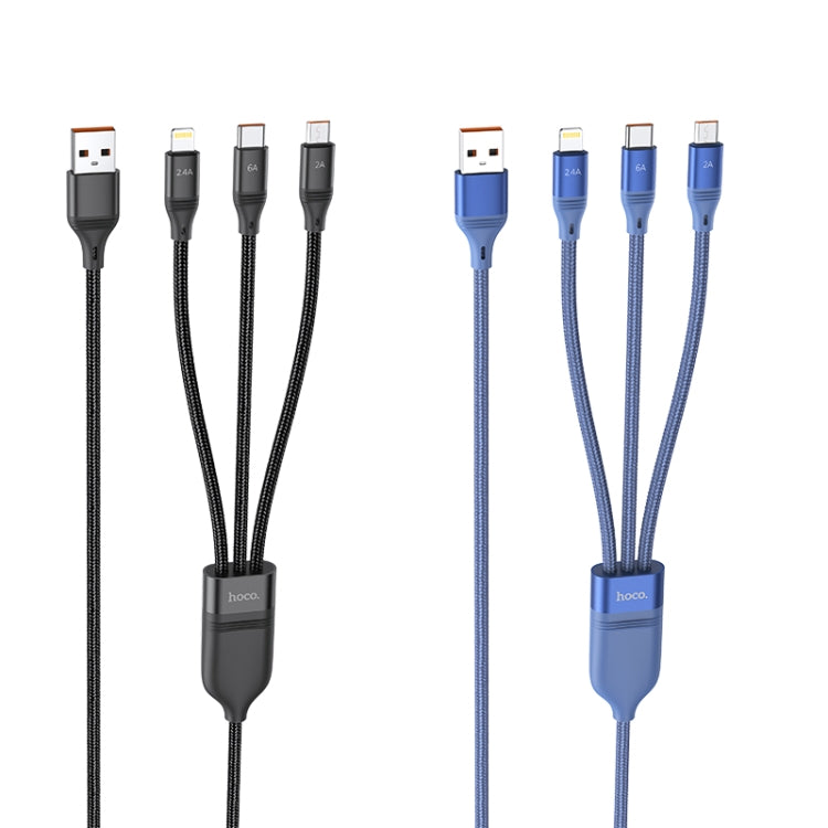 hoco U104 Ultra 3 in 1 6A Fast Charging Data Cable USB to 8 Pin + Micro USB + USB-C / Type-C Cable, Cable Length: 1.2m(Blue) - Multifunction Cable by hoco | Online Shopping UK | buy2fix