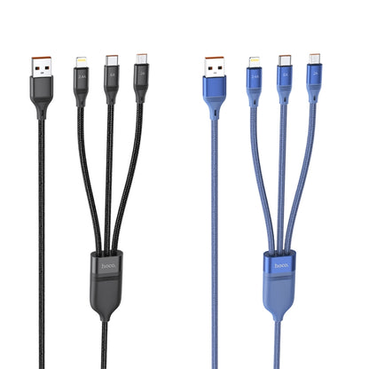 hoco U104 Ultra 3 in 1 6A Fast Charging Data Cable USB to 8 Pin + Micro USB + USB-C / Type-C Cable, Cable Length: 1.2m(Black) - Multifunction Cable by hoco | Online Shopping UK | buy2fix