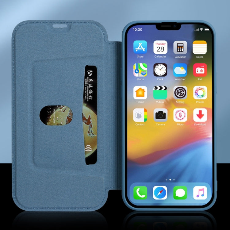 For iPhone 13 Pro Skin Feel Horizontal Flip PU Leather Case with Holder & Card Slot (Smoky Blue) - iPhone 13 Pro Cases by buy2fix | Online Shopping UK | buy2fix