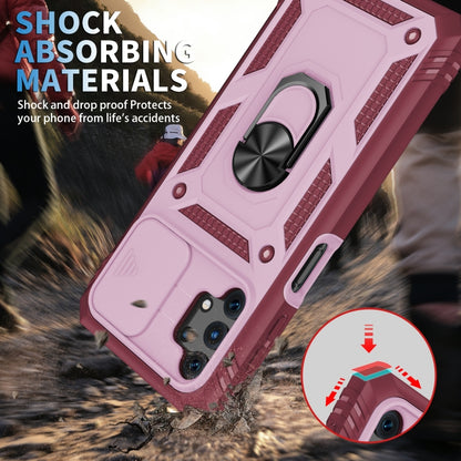 For Samsung Galaxy A32 5G Sliding Camera Cover Design TPU + PC Protective Case with 360 Degree Rotating Holder & Card Slot(Pink+Dark Red) by buy2fix