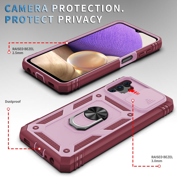 For Samsung Galaxy A32 5G Sliding Camera Cover Design TPU + PC Protective Case with 360 Degree Rotating Holder & Card Slot(Pink+Dark Red) by buy2fix