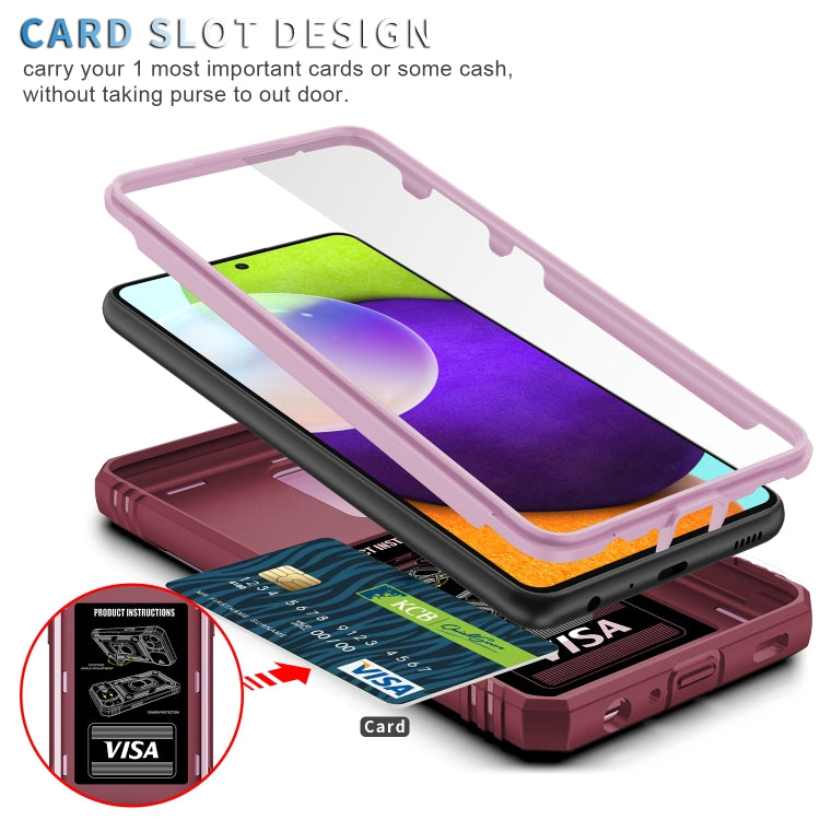 For Samsung Galaxy A52 Sliding Camera Cover Design TPU + PC Protective Case with 360 Degree Rotating Holder & Card Slot(Pink+Dark Red) by buy2fix