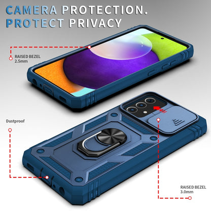 For Samsung Galaxy A52 Sliding Camera Cover Design TPU + PC Protective Case with 360 Degree Rotating Holder & Card Slot(Blue+Blue) by buy2fix