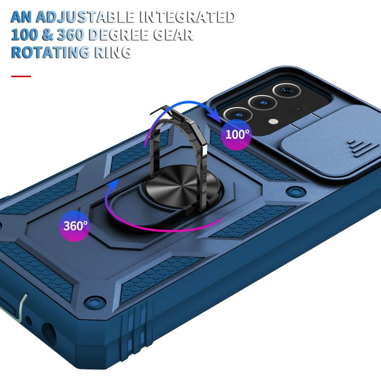 For Samsung Galaxy A52 Sliding Camera Cover Design TPU + PC Protective Case with 360 Degree Rotating Holder & Card Slot(Blue+Blue) by buy2fix