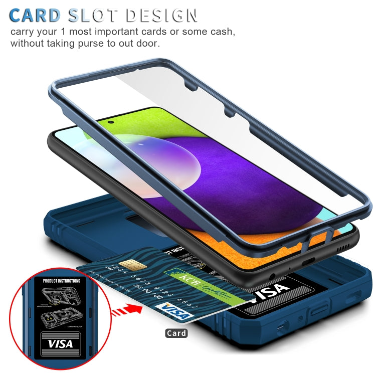 For Samsung Galaxy A52 Sliding Camera Cover Design TPU + PC Protective Case with 360 Degree Rotating Holder & Card Slot(Blue+Blue) by buy2fix