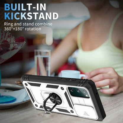 For Samsung Galaxy S20 FE Sliding Camera Cover Design TPU + PC Protective Case with 360 Degree Rotating Holder & Card Slot(White+Black) by buy2fix