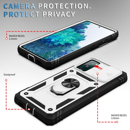 For Samsung Galaxy S20 FE Sliding Camera Cover Design TPU + PC Protective Case with 360 Degree Rotating Holder & Card Slot(White+Black) by buy2fix