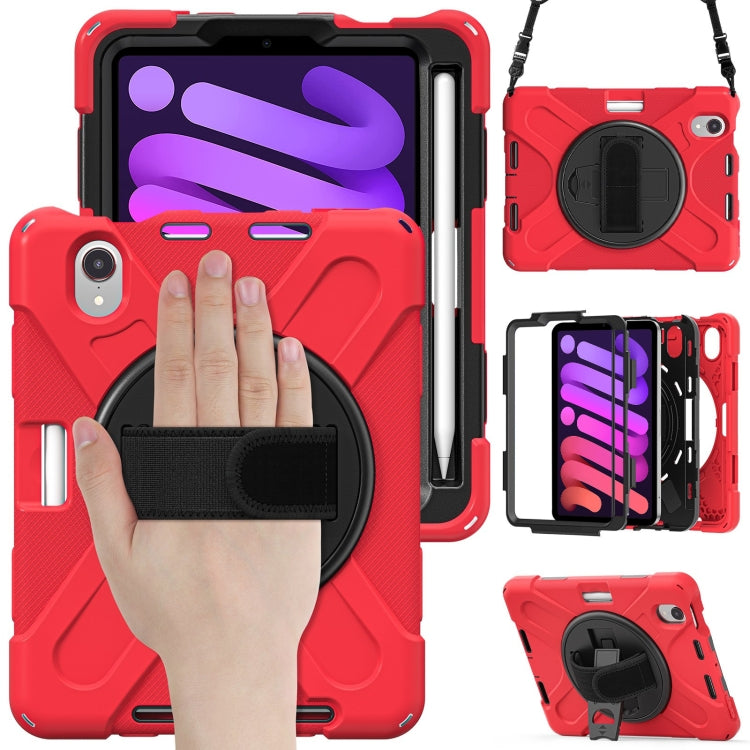 For iPad mini 6 Silicone + PC Protective Tablet Case with Holder & Shoulder Strap(Red) - iPad mini 6 Cases by buy2fix | Online Shopping UK | buy2fix