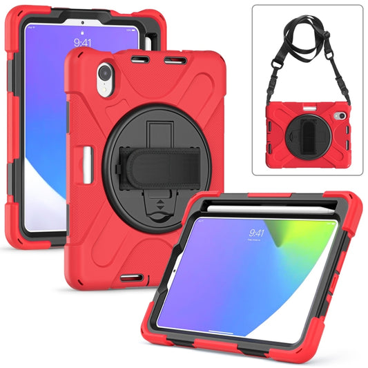 For iPad mini 6 / mini 2024 Silicone Hybrid PC Tablet Case with Grip Holder & Shoulder Strap(Red) by buy2fix