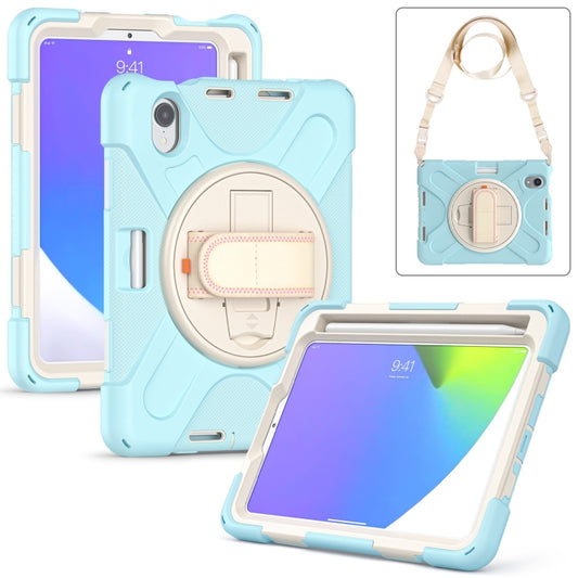 For iPad mini 6 / mini 2024 Silicone Hybrid PC Tablet Case with Grip Holder & Shoulder Strap(Ice Crystal Blue) by buy2fix