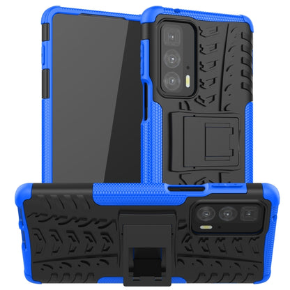 For Motorola Edge 20 Pro Tire Texture Shockproof TPU+PC Protective Case with Holder(Blue) - Motorola Cases by buy2fix | Online Shopping UK | buy2fix