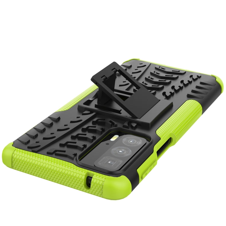 For Motorola Edge 20 Pro Tire Texture Shockproof TPU+PC Protective Case with Holder(Green) - Motorola Cases by buy2fix | Online Shopping UK | buy2fix