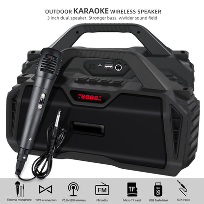 New Rixing NR-6011M Bluetooth 5.0 Portable Outdoor Karaoke Wireless Bluetooth Speaker with Microphone & Shoulder Strap(Black) - Desktop Speaker by NewRixing | Online Shopping UK | buy2fix