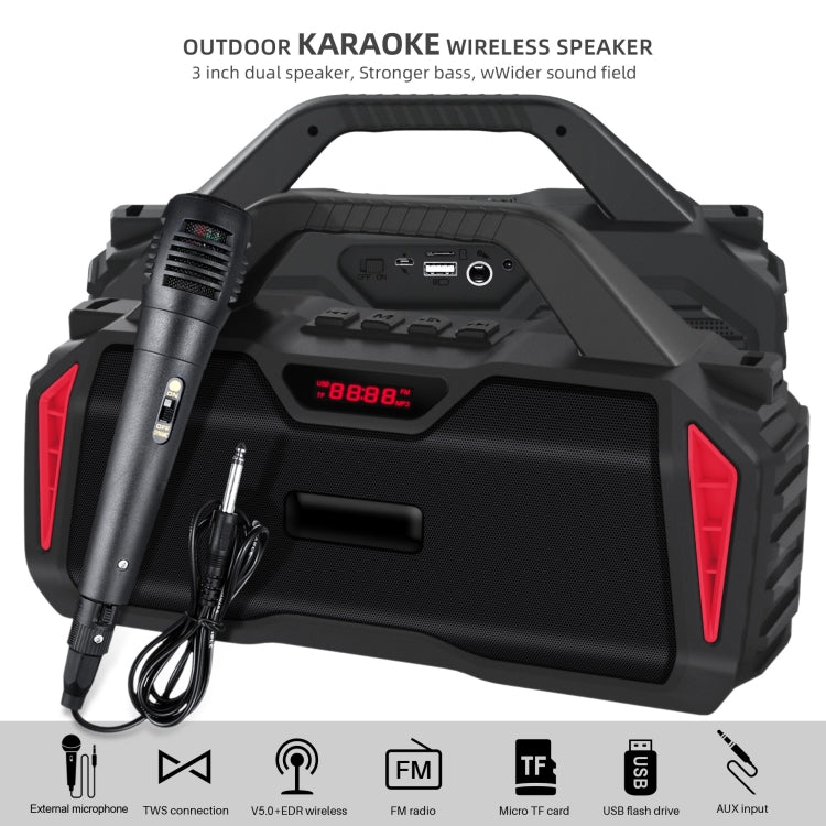 New Rixing NR-6011M Bluetooth 5.0 Portable Outdoor Karaoke Wireless Bluetooth Speaker with Microphone & Shoulder Strap(Red) - Desktop Speaker by NewRixing | Online Shopping UK | buy2fix