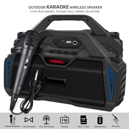 New Rixing NR-6011M Bluetooth 5.0 Portable Outdoor Karaoke Wireless Bluetooth Speaker with Microphone & Shoulder Strap(Blue) - Desktop Speaker by NewRixing | Online Shopping UK | buy2fix