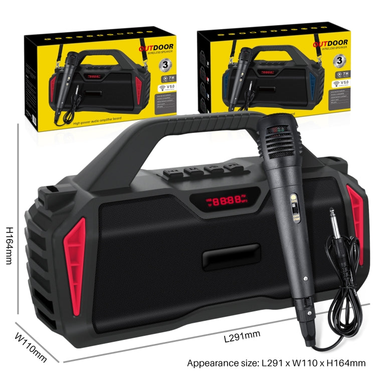 New Rixing NR-6011M Bluetooth 5.0 Portable Outdoor Karaoke Wireless Bluetooth Speaker with Microphone & Shoulder Strap(Black) - Desktop Speaker by NewRixing | Online Shopping UK | buy2fix