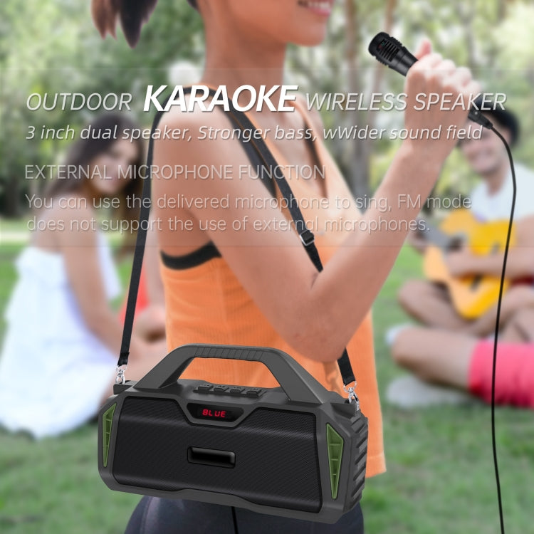 New Rixing NR-6011M Bluetooth 5.0 Portable Outdoor Karaoke Wireless Bluetooth Speaker with Microphone & Shoulder Strap(Green) - Desktop Speaker by NewRixing | Online Shopping UK | buy2fix