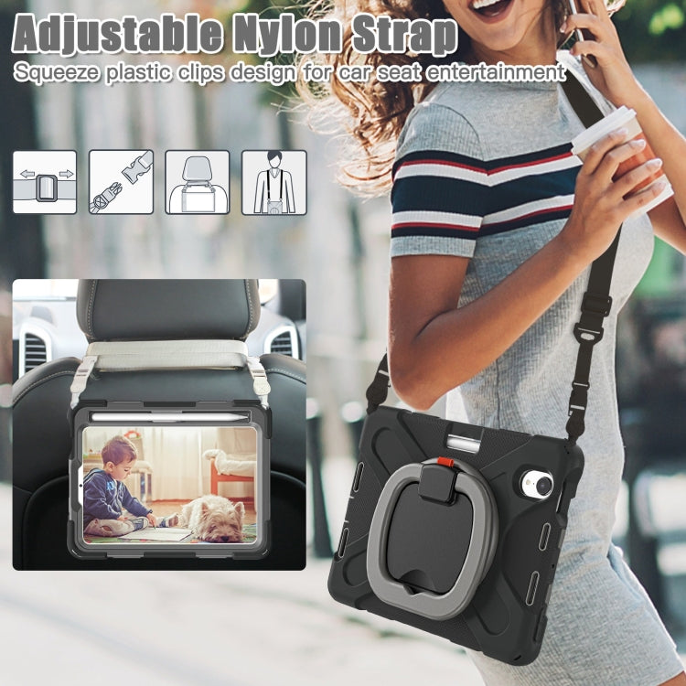 For iPad mini 6 Silicone + PC Protective Tablet Case with Holder & Shoulder Strap(Black+Grey) - iPad mini 6 Cases by buy2fix | Online Shopping UK | buy2fix