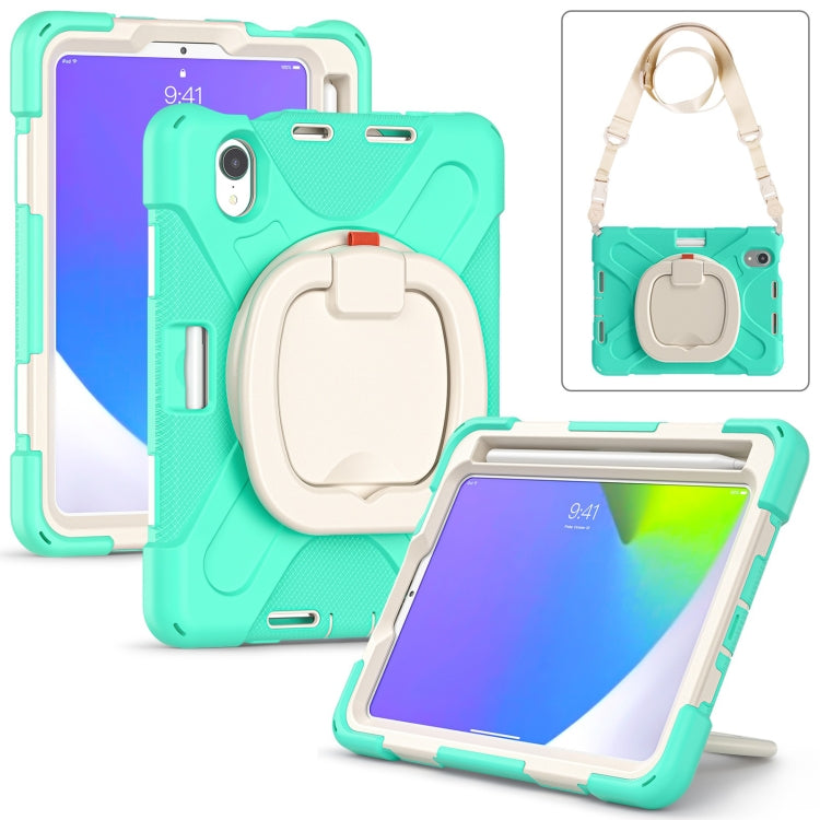 For iPad mini 6 Silicone + PC Protective Tablet Case with Holder & Shoulder Strap(Mint Green) - iPad mini 6 Cases by buy2fix | Online Shopping UK | buy2fix