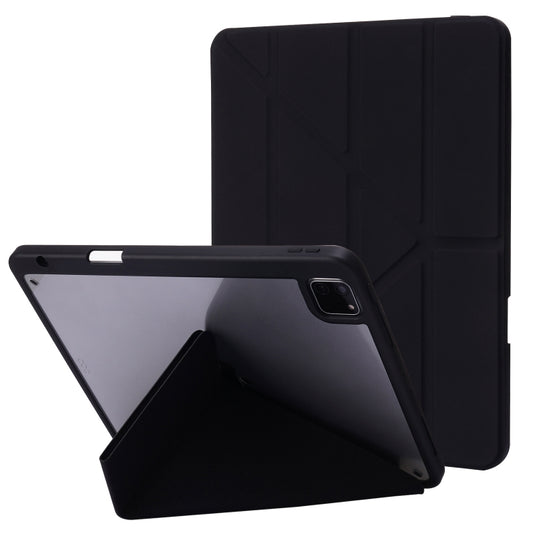 For iPad Pro 11 2022 / 2021 / 2020 / 2018 Deformation Transparent Acrylic Horizontal Flip PU Leather Tablet Case with Multi-folding Holder & Sleep / Wake-up Function & Pen Slot(Black) - iPad Pro 11 (2022/2021) Cases by buy2fix | Online Shopping UK | buy2fix