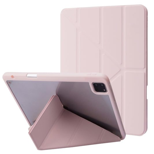 For iPad Pro 11 2022 / 2021 / 2020 / 2018 Deformation Transparent Acrylic Horizontal Flip PU Leather Tablet Case with Multi-folding Holder & Sleep / Wake-up Function & Pen Slot(Rose Gold) - iPad Pro 11 (2022/2021) Cases by buy2fix | Online Shopping UK | buy2fix