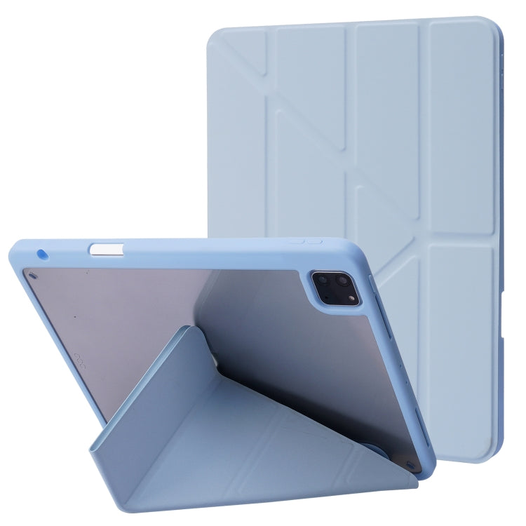 For iPad Pro 11 2022 / 2021 / 2020 / 2018 Deformation Transparent Acrylic Horizontal Flip PU Leather Tablet Case with Multi-folding Holder & Sleep / Wake-up Function & Pen Slot(Baby Blue) - iPad Pro 11 (2022/2021) Cases by buy2fix | Online Shopping UK | buy2fix