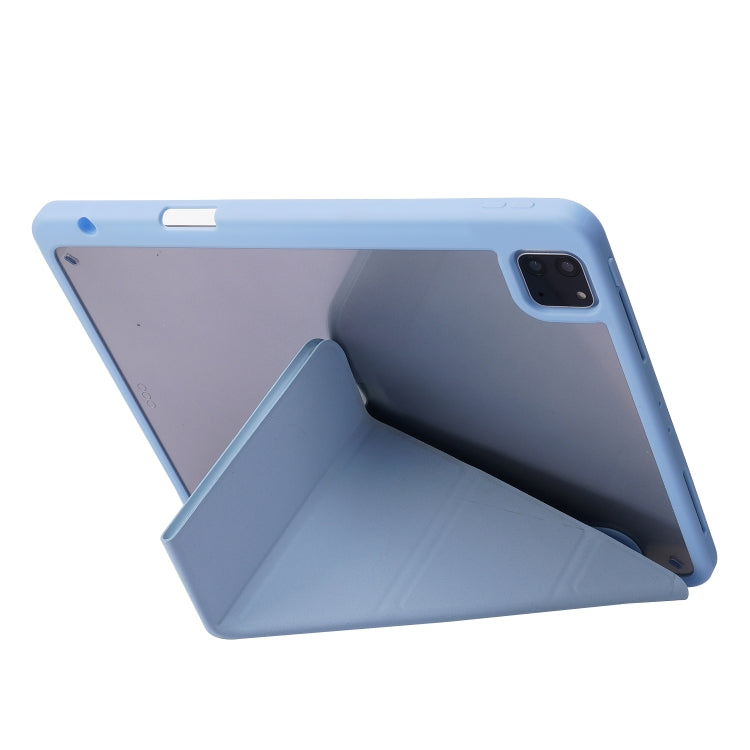 For iPad Pro 11 2022 / 2021 / 2020 / 2018 Deformation Transparent Acrylic Horizontal Flip PU Leather Tablet Case with Multi-folding Holder & Sleep / Wake-up Function & Pen Slot(Baby Blue) - iPad Pro 11 (2022/2021) Cases by buy2fix | Online Shopping UK | buy2fix