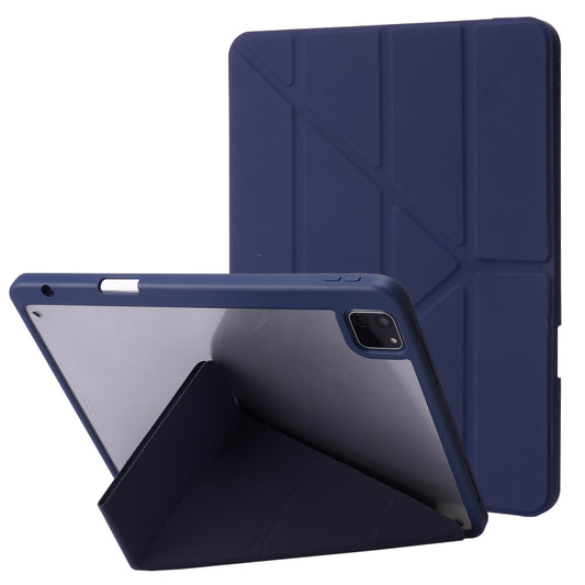 For iPad Pro 11 2022 / 2021 / 2020 / 2018 Deformation Transparent Acrylic Horizontal Flip PU Leather Tablet Case with Multi-folding Holder & Sleep / Wake-up Function & Pen Slot(Dark Blue) - iPad Pro 11 (2022/2021) Cases by buy2fix | Online Shopping UK | buy2fix