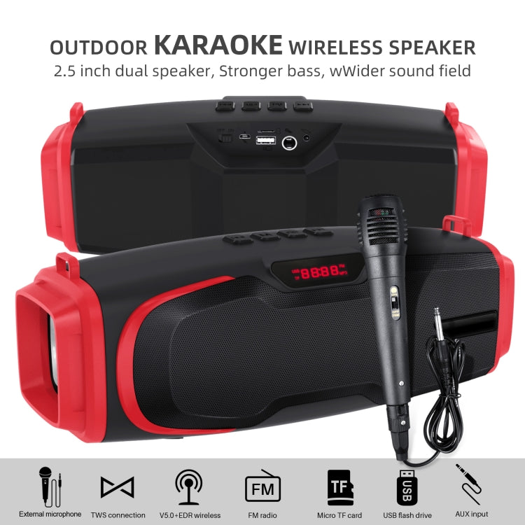 New Rixing NR-6012M Bluetooth 5.0 Portable Outdoor Karaoke Wireless Bluetooth Speaker with Microphone & Shoulder Strap(Red) - Desktop Speaker by NewRixing | Online Shopping UK | buy2fix