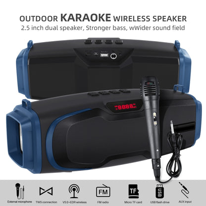 New Rixing NR-6012M Bluetooth 5.0 Portable Outdoor Karaoke Wireless Bluetooth Speaker with Microphone & Shoulder Strap(Blue) - Desktop Speaker by NewRixing | Online Shopping UK | buy2fix