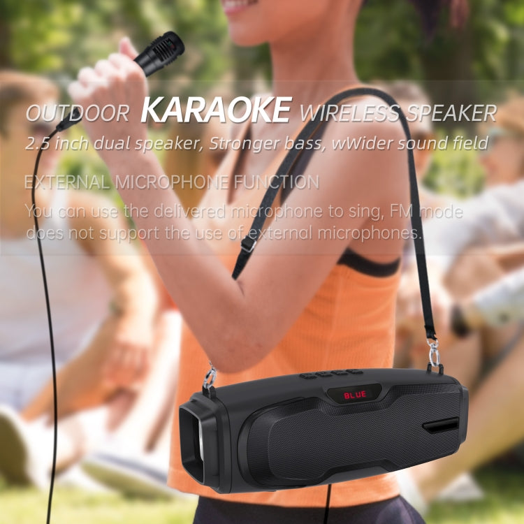 New Rixing NR-6012M Bluetooth 5.0 Portable Outdoor Karaoke Wireless Bluetooth Speaker with Microphone & Shoulder Strap(Black) - Desktop Speaker by NewRixing | Online Shopping UK | buy2fix