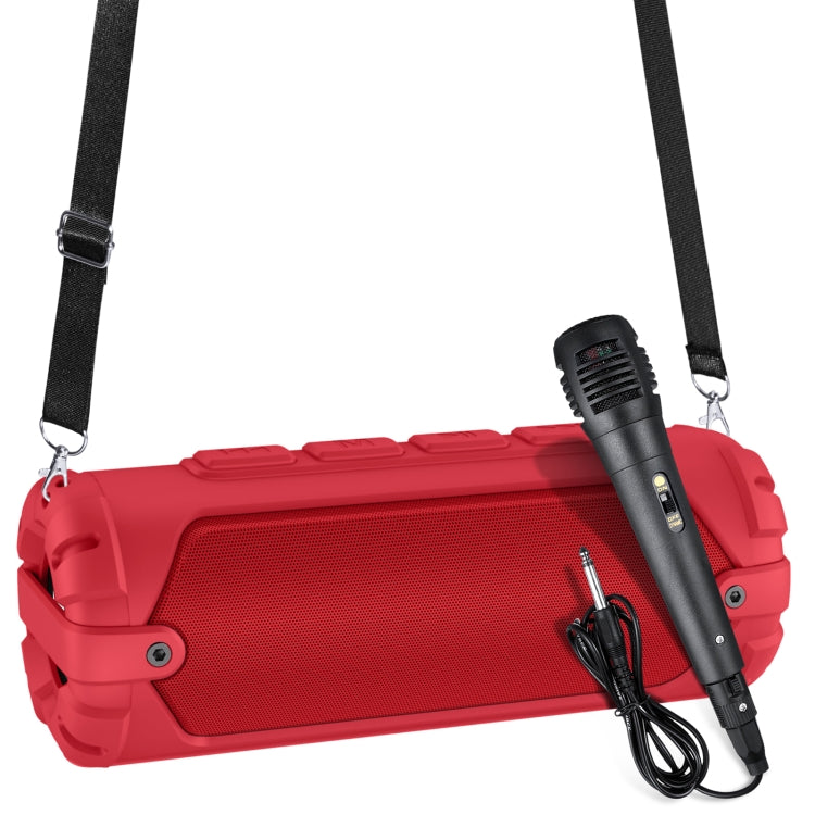 New Rixing NR-6013M Bluetooth 5.0 Portable Outdoor Karaoke Wireless Bluetooth Speaker with Microphone & Shoulder Strap(Red) - Desktop Speaker by NewRixing | Online Shopping UK | buy2fix