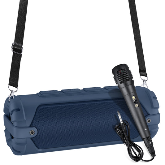New Rixing NR-6013M Bluetooth 5.0 Portable Outdoor Karaoke Wireless Bluetooth Speaker with Microphone & Shoulder Strap(Blue) - Desktop Speaker by NewRixing | Online Shopping UK | buy2fix