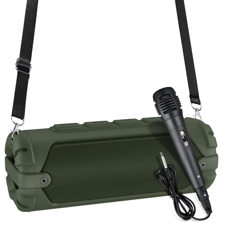New Rixing NR-6013M Bluetooth 5.0 Portable Outdoor Karaoke Wireless Bluetooth Speaker with Microphone & Shoulder Strap(Green) - Desktop Speaker by NewRixing | Online Shopping UK | buy2fix