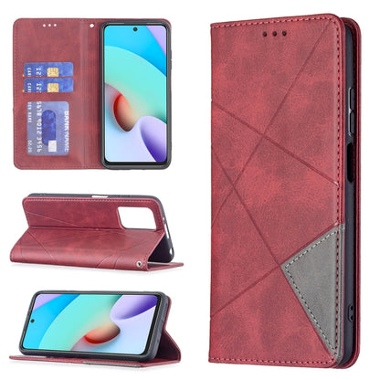 For Xiaomi Redmi 10 Rhombus Texture Horizontal Flip Magnetic Leather Case with Holder & Card Slots(Red) by buy2fix