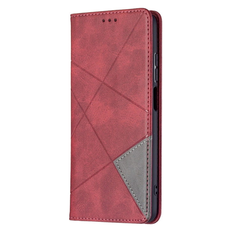 For Xiaomi Redmi 10 Rhombus Texture Horizontal Flip Magnetic Leather Case with Holder & Card Slots(Red) by buy2fix
