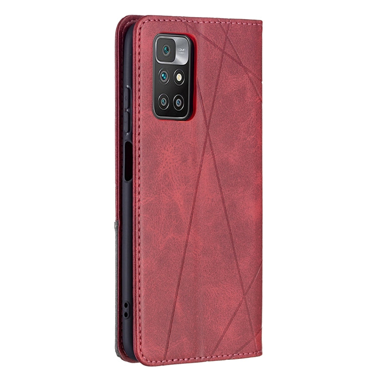 For Xiaomi Redmi 10 Rhombus Texture Horizontal Flip Magnetic Leather Case with Holder & Card Slots(Red) by buy2fix