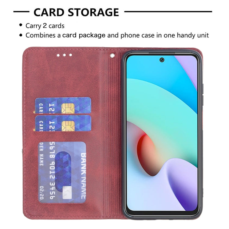 For Xiaomi Redmi 10 Rhombus Texture Horizontal Flip Magnetic Leather Case with Holder & Card Slots(Red) by buy2fix