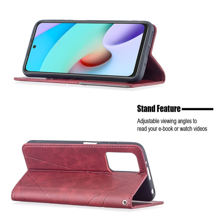 For Xiaomi Redmi 10 Rhombus Texture Horizontal Flip Magnetic Leather Case with Holder & Card Slots(Red) by buy2fix