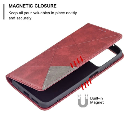 For Xiaomi Redmi 10 Rhombus Texture Horizontal Flip Magnetic Leather Case with Holder & Card Slots(Red) by buy2fix