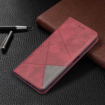 For Xiaomi Redmi 10 Rhombus Texture Horizontal Flip Magnetic Leather Case with Holder & Card Slots(Red) by buy2fix