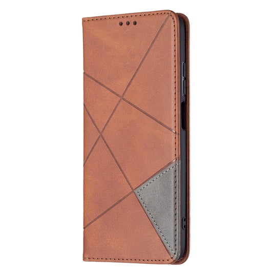 For Xiaomi Redmi 10 Rhombus Texture Horizontal Flip Magnetic Leather Case with Holder & Card Slots(Brown) by buy2fix