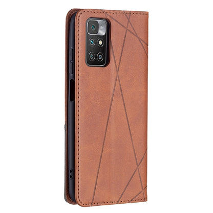 For Xiaomi Redmi 10 Rhombus Texture Horizontal Flip Magnetic Leather Case with Holder & Card Slots(Brown) - Xiaomi Cases by buy2fix | Online Shopping UK | buy2fix