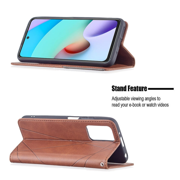 For Xiaomi Redmi 10 Rhombus Texture Horizontal Flip Magnetic Leather Case with Holder & Card Slots(Brown) - Xiaomi Cases by buy2fix | Online Shopping UK | buy2fix