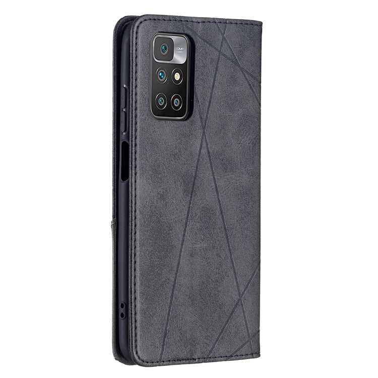 For Xiaomi Redmi 10 Rhombus Texture Horizontal Flip Magnetic Leather Case with Holder & Card Slots(Black) - Xiaomi Cases by buy2fix | Online Shopping UK | buy2fix