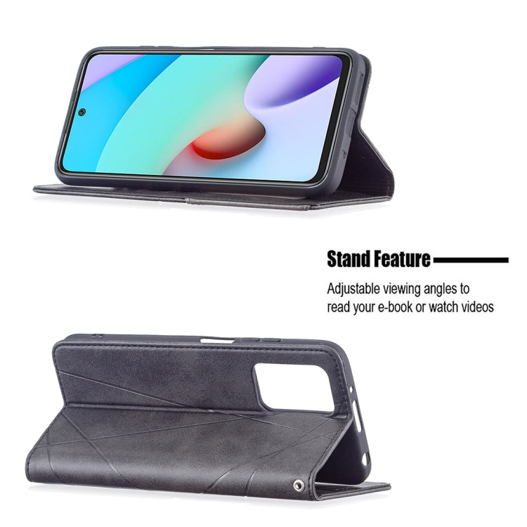 For Xiaomi Redmi 10 Rhombus Texture Horizontal Flip Magnetic Leather Case with Holder & Card Slots(Black) - Xiaomi Cases by buy2fix | Online Shopping UK | buy2fix